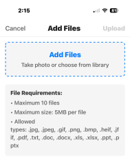 Follett Software Ops App, Add Files screen.